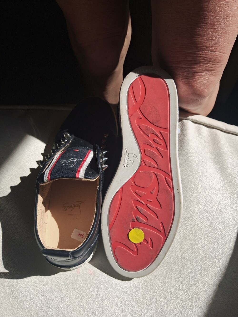Christian Louboutin Black Leather Studded Slip-On Shoes - Picture 6 of 8
